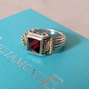 925 Silver and Red Piramid Gemstone Ring